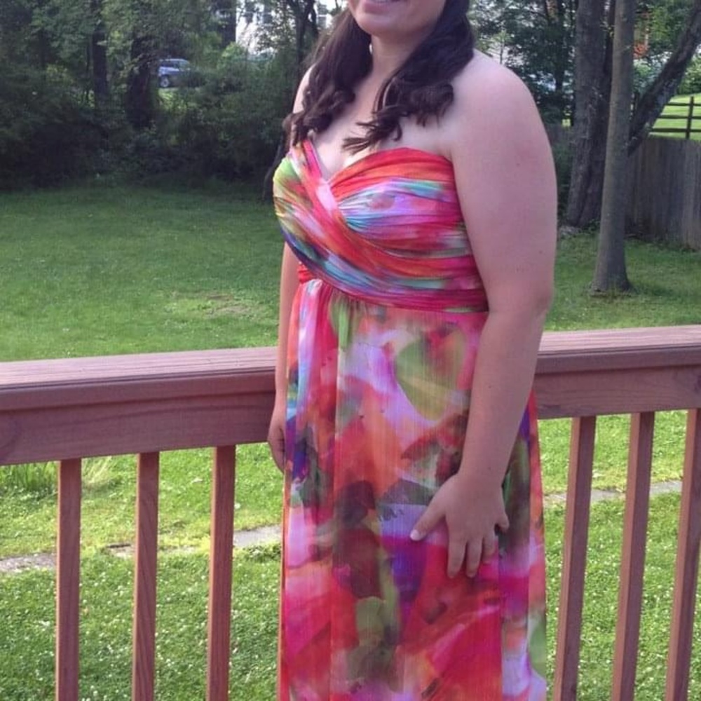 XScape multi colored pastel floor length dress